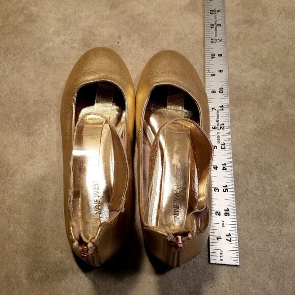Nine West Womens Floycee Size 5 Gold Slip On Ankle Strap Ballet Flats - Picture 5 of 10